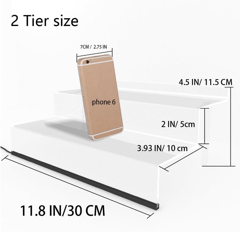YMVV 12 Inch Clear Acrylic Shelf for Perfume Organizer with LED Light, Large 2 Tier Cologne Organizer Tiered Riser Display Stand,Acrylic Display for Decoration - Image 2